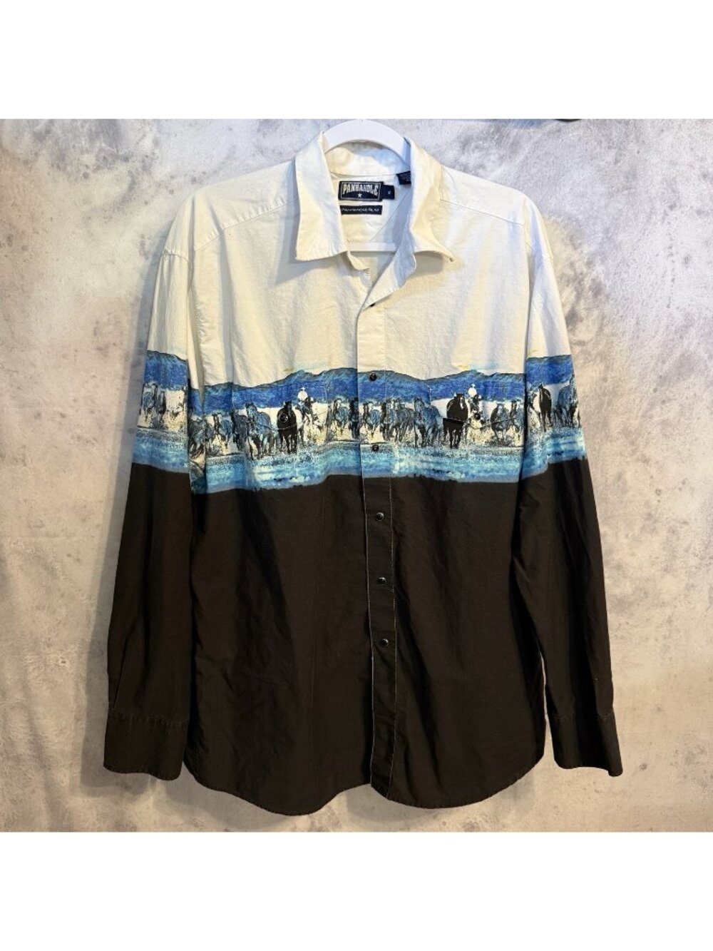 Vintage Panhandle Slim Pearl Snap Western Horse Shirt Mens XL Long Sleeve